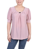 Petite Short Sleeve Balloon Sleeve Top With Hardware