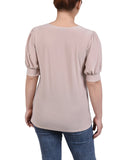 Petite Short Sleeve Balloon Sleeve Top With Hardware