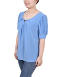 Petite Short Sleeve Balloon Sleeve Top With Hardware