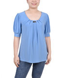 Petite Short Sleeve Balloon Sleeve Top With Hardware