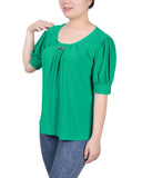 Petite Short Sleeve Balloon Sleeve Top With Hardware