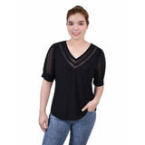 Petite Short Puff Sleeve Top With Sheer Feature