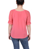 Petite Short Ruffle Sleeve Top With Rhinestones