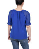 Petite Short Ruffle Sleeve Top With Rhinestones