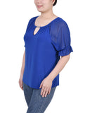 Petite Short Ruffle Sleeve Top With Rhinestones