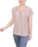 Petite Short Extended-Sleeve Grommet Neck Knit Top