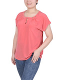 Petite Short Extended-Sleeve Grommet Neck Knit Top - PLUS