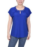 Petite Short Extended-Sleeve Grommet Neck Knit Top