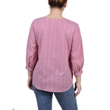 Petite 3/4 Sleeve Button Front Jacquard Blouse