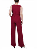 Petite Sleeveless Surplice Belted Jumpsuit