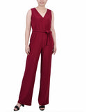 Petite Sleeveless Surplice Belted Jumpsuit