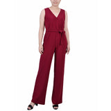 Petite Sleeveless Surplice Belted Jumpsuit