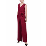 Petite Sleeveless Surplice Belted Jumpsuit