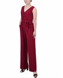 Petite Sleeveless Surplice Belted Jumpsuit