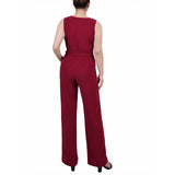 Petite Sleeveless Surplice Belted Jumpsuit