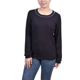 Long Sleeve Ribbed Pearl Trimmed Top 2