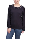 Long Sleeve Ribbed Pearl Trimmed Top 2