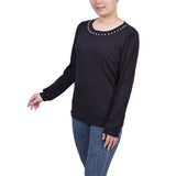 Long Sleeve Ribbed Pearl Trimmed Top 2