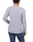 Long Sleeve Ribbed Button Detail Top 2