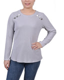 Long Sleeve Ribbed Button Detail Top 2