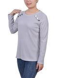 Long Sleeve Ribbed Button Detail Top 2