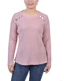 Long Sleeve Ribbed Button Detail Top 2