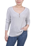 Long Sleeve Ribbed Henley Top 2