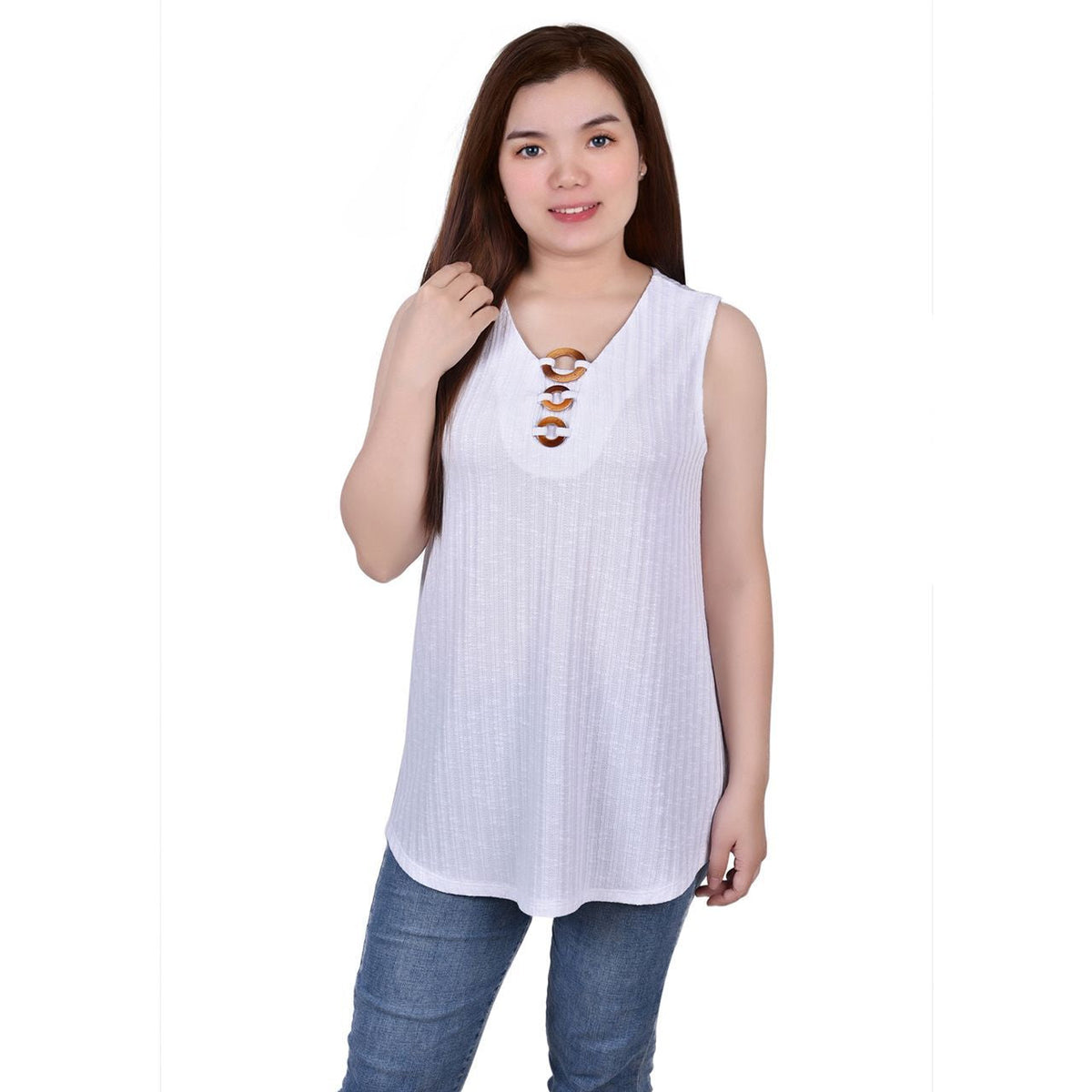 Petite Sleeveless Top With Triple Rings