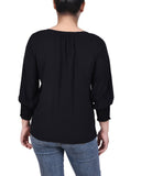 Petite 3/4 Sleeve Button Front Blouse