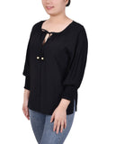 Petite 3/4 Sleeve Button Front Blouse