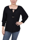 Petite 3/4 Sleeve Button Front Blouse