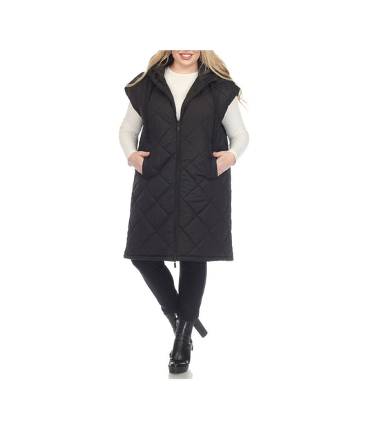 Plus Size Diamond Quilted Hooded Puffer Vest Black