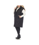 Plus Size Diamond Quilted Hooded Puffer Vest Black