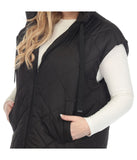 Plus Size Diamond Quilted Hooded Puffer Vest Black