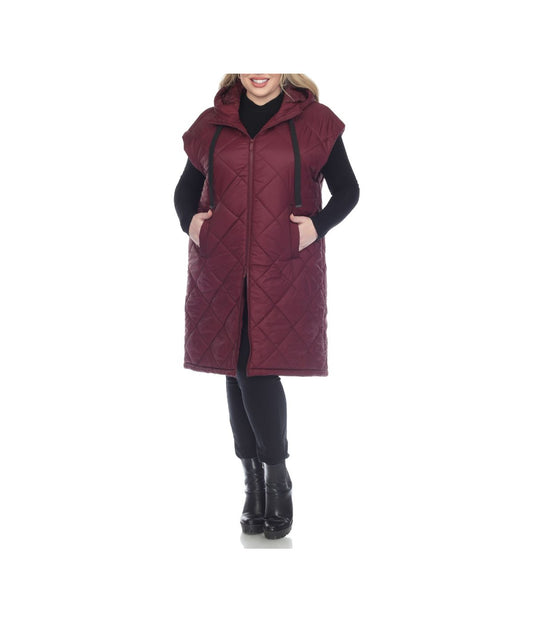 Plus Size Diamond Quilted Hooded Puffer Vest Burgundy