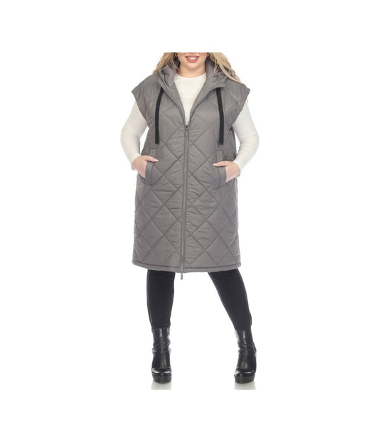 Plus Size Diamond Quilted Hooded Puffer Vest Grey