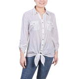 Long Roll Tab Sleeve Tie Front Blouse 2