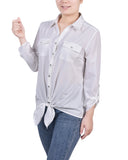 Long Roll Tab Sleeve Tie Front Blouse 2