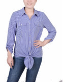 Long Roll Tab Sleeve Tie Front Blouse 2