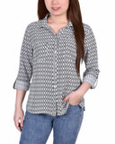 Petite 3/4 Sleeve Roll Tab Notch Collar Blouse