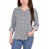 Petite 3/4 Sleeve Roll Tab Notch Collar Blouse