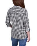 Petite 3/4 Sleeve Roll Tab Notch Collar Blouse