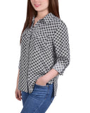 Petite 3/4 Sleeve Roll Tab Notch Collar Blouse