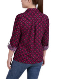 Petite 3/4 Sleeve Roll Tab Notch Collar Blouse