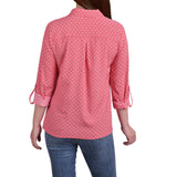 Petite 3/4 Sleeve Roll Tab Notch Collar Blouse