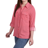 Petite 3/4 Sleeve Roll Tab Notch Collar Blouse