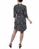 3/4 Rouched Sleeve Dress With Belt 2