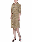 Petite 3/4 Roll Tab Sleeve Zippered Shirtdress