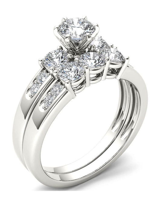 1 3/8ct TDW Diamond Three Stone Bridal Ring Set