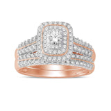 1ct TDW Diamond Halo Bridal Ring Set